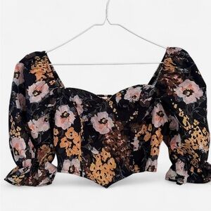 floral puff sleeve crop top